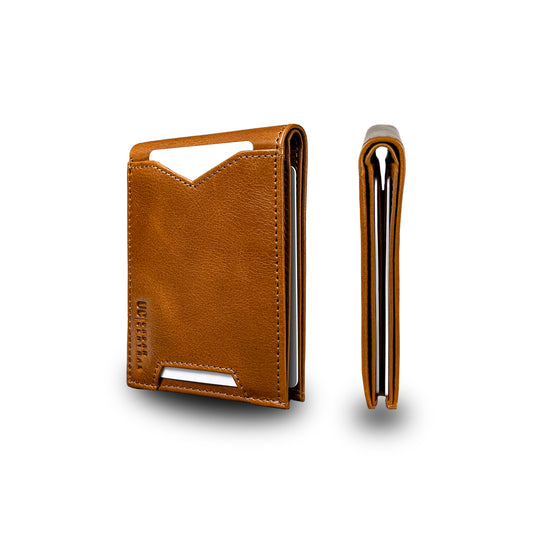 Mens Compact Slim Bifold Wallet RFID Blocking with Cash Compartment, A Minimalist Card Holder Wallet.(Golden Tan)